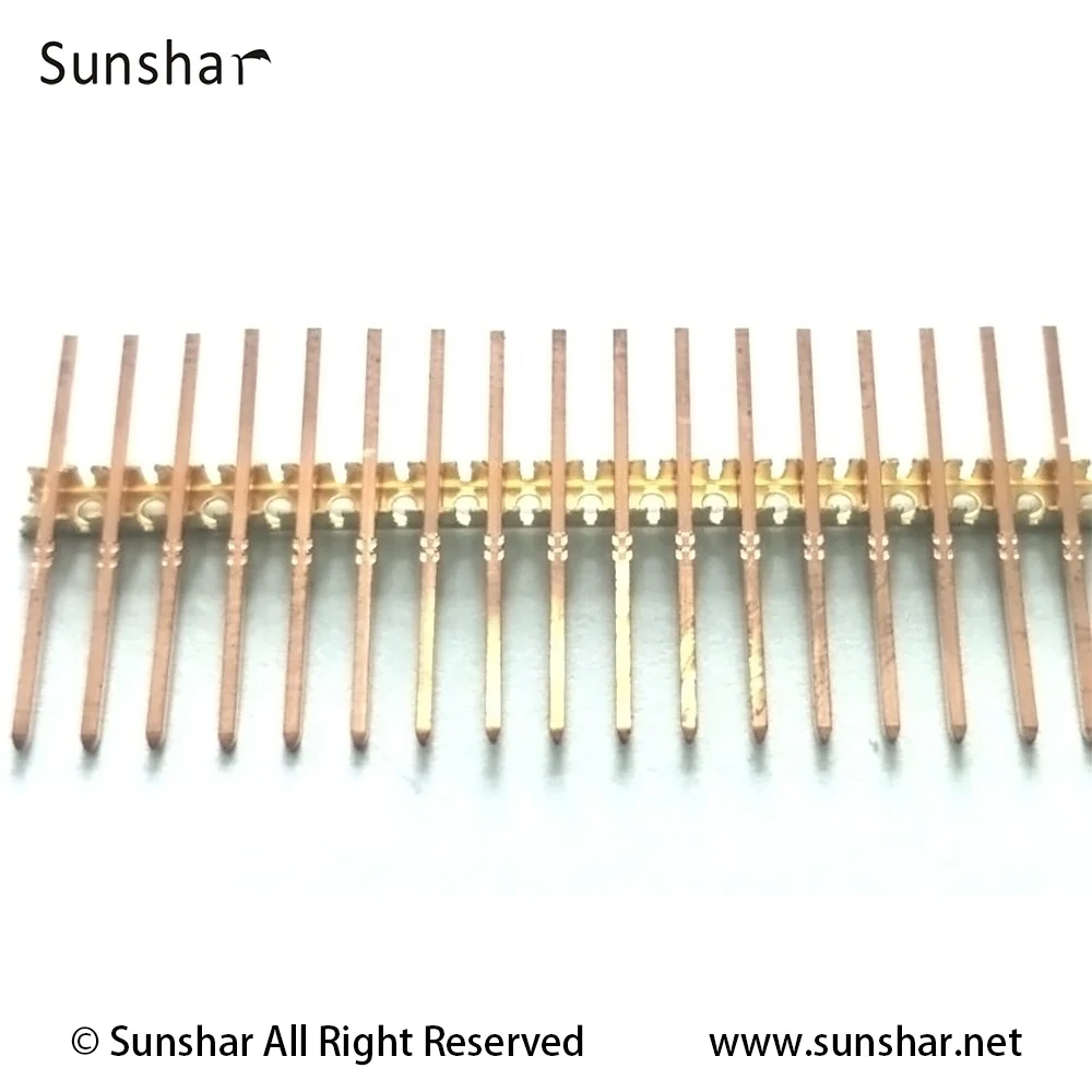 Sunshar customized round or square precision connector contact pin on a bandolier