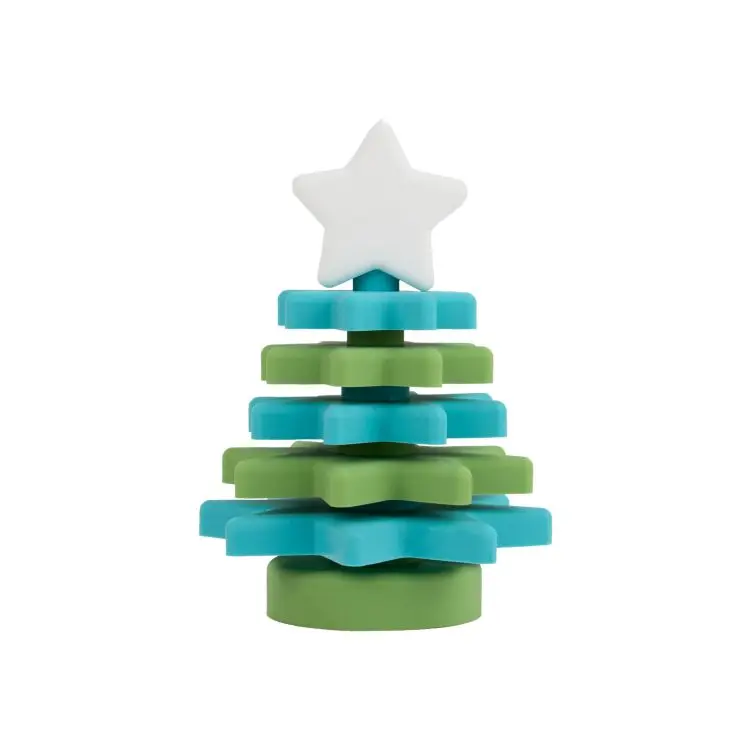 New Arrival Christmas Tree Soft Star Shape Stackable Building Blocks Babe Baby Silicone Stacking Rings Toy