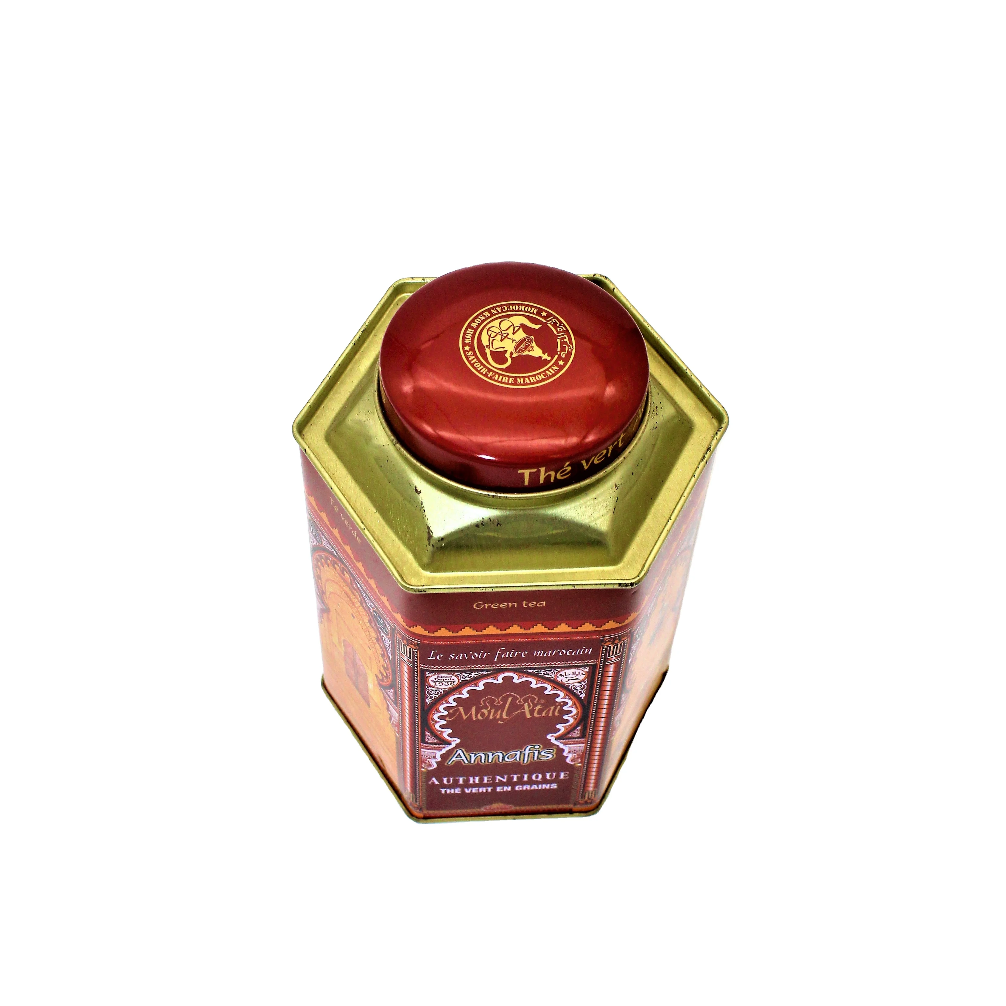 Two Lids Tea Irregular Hexagonal Empty Cans Tin Container For Food