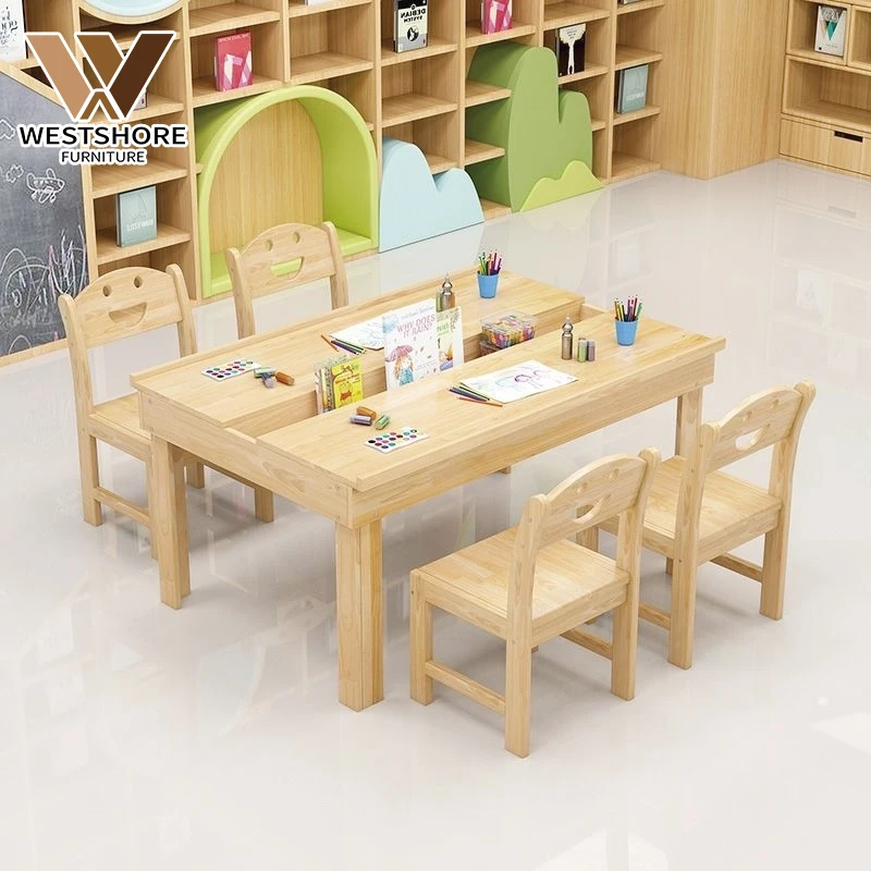 West Shore Kindergarten Preschool Library Furniture Wooden Tables And Chairs Sets Bookshelf Montessori Nursery Furniture