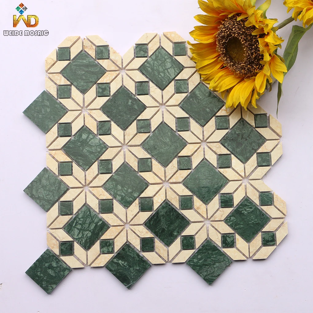 Mid-century retro classic design beige green Pattern wall floor Hong Kong style stone marble mosaic tiles