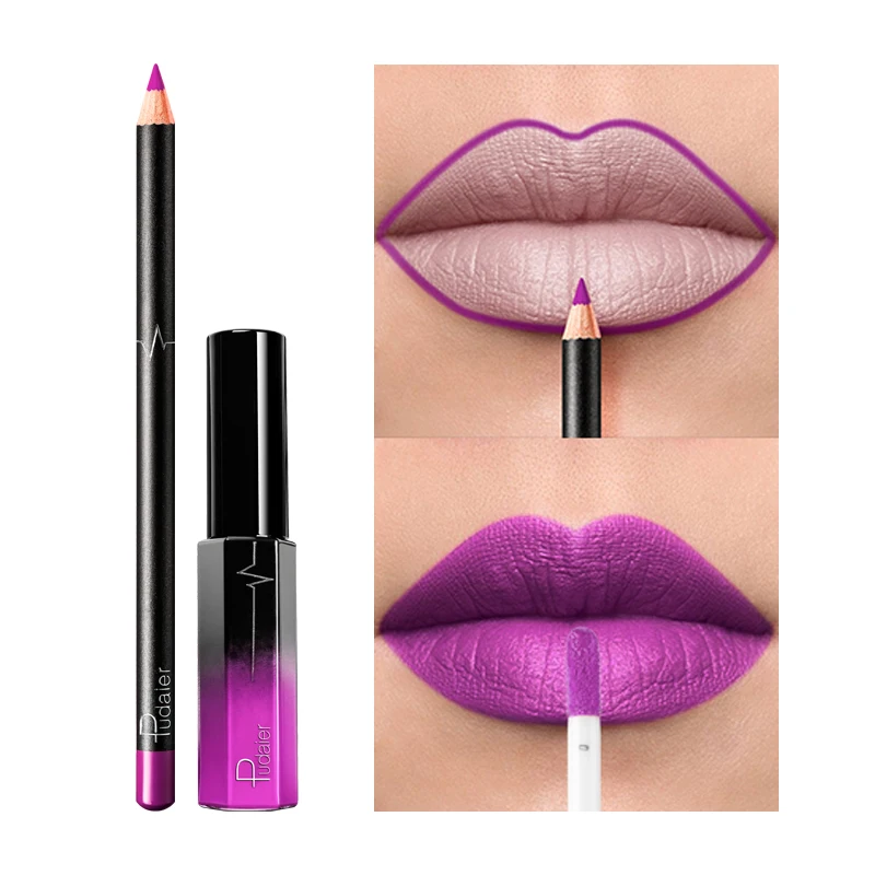 Pudaier 36 Colors Matte Lip Gloss and Lip Liner Kit Liquid Lipgloss + Lipliner Pencil Lip Tint Makeup Cosmetic for Women Beauty