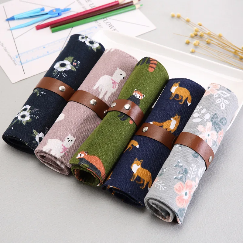 Fashion shutter pencil case canvas student pencil stationery box