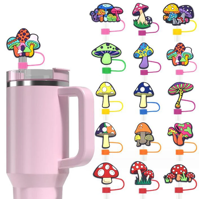 Wholesale 10mm Reusable Straw tips animal Cartoon Silicone Dustproof Straws Covers Drinking Mushroom Straw Tips topper
