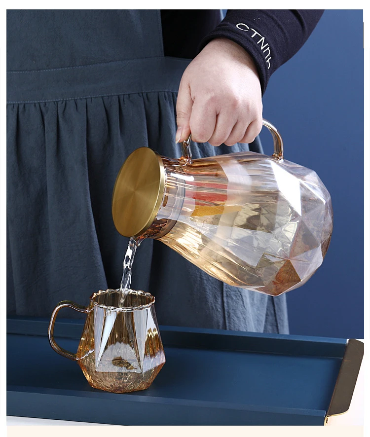 High borosilicate champagne diamond cold water bottle cold water cup set household large capacity juice jug glass
