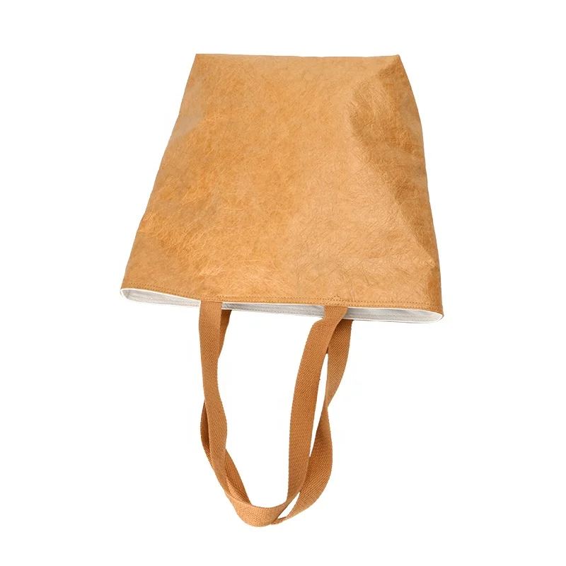 Washable TYVEK Kraft Paper Shopping Bag Single Shoulder Handbag DuPont Paper Tote shopping Bag With Cotton Linen Lining
