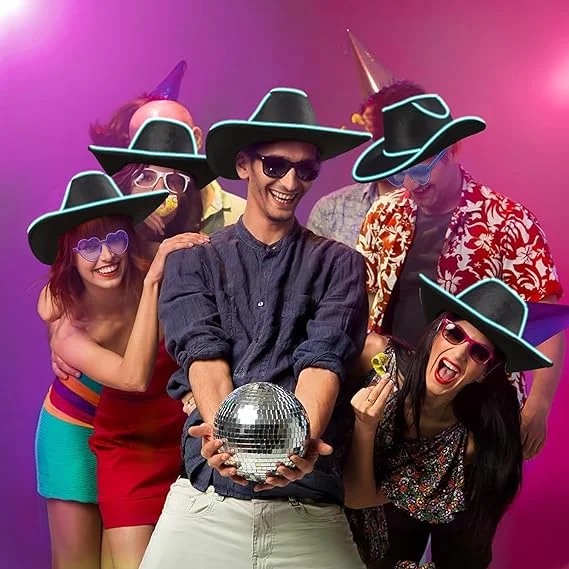 Light Up Flashing EL Wire Sequin Cowboy Hats Glowing LED Fashion Hat Illuminated for Nightlife Rave-Ready Unisex Urban Style