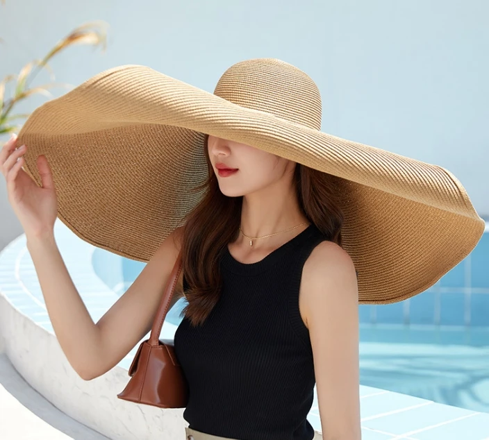 Summer big along 25cm straw hat beach sunblock hat travel sunhat travel foldable sun hat woman