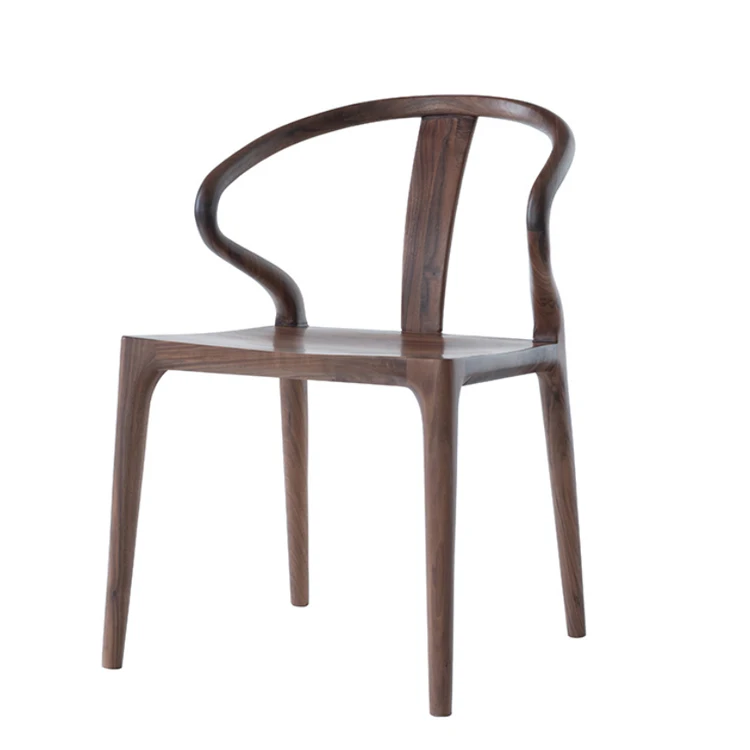 Unique Design Modern Armless Solid Wood Dinning Chair Walnut Solid Wood Chair with Curved Back