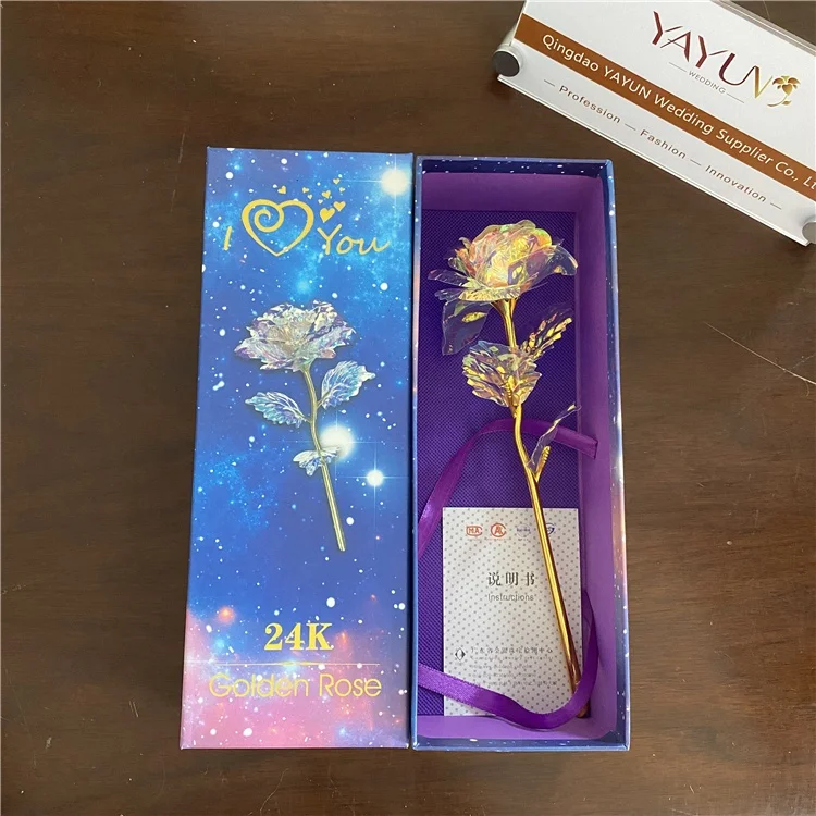 Yayun J-1039 ко Дню Святого Валентина 25 см красочные 24k Золотая Роза цветок в подарочной