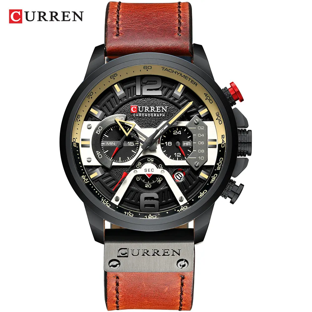 CURREN 8329 Top Brand Watches Male Clock Sport Leather Strap Chronograph Watches Men Wrist