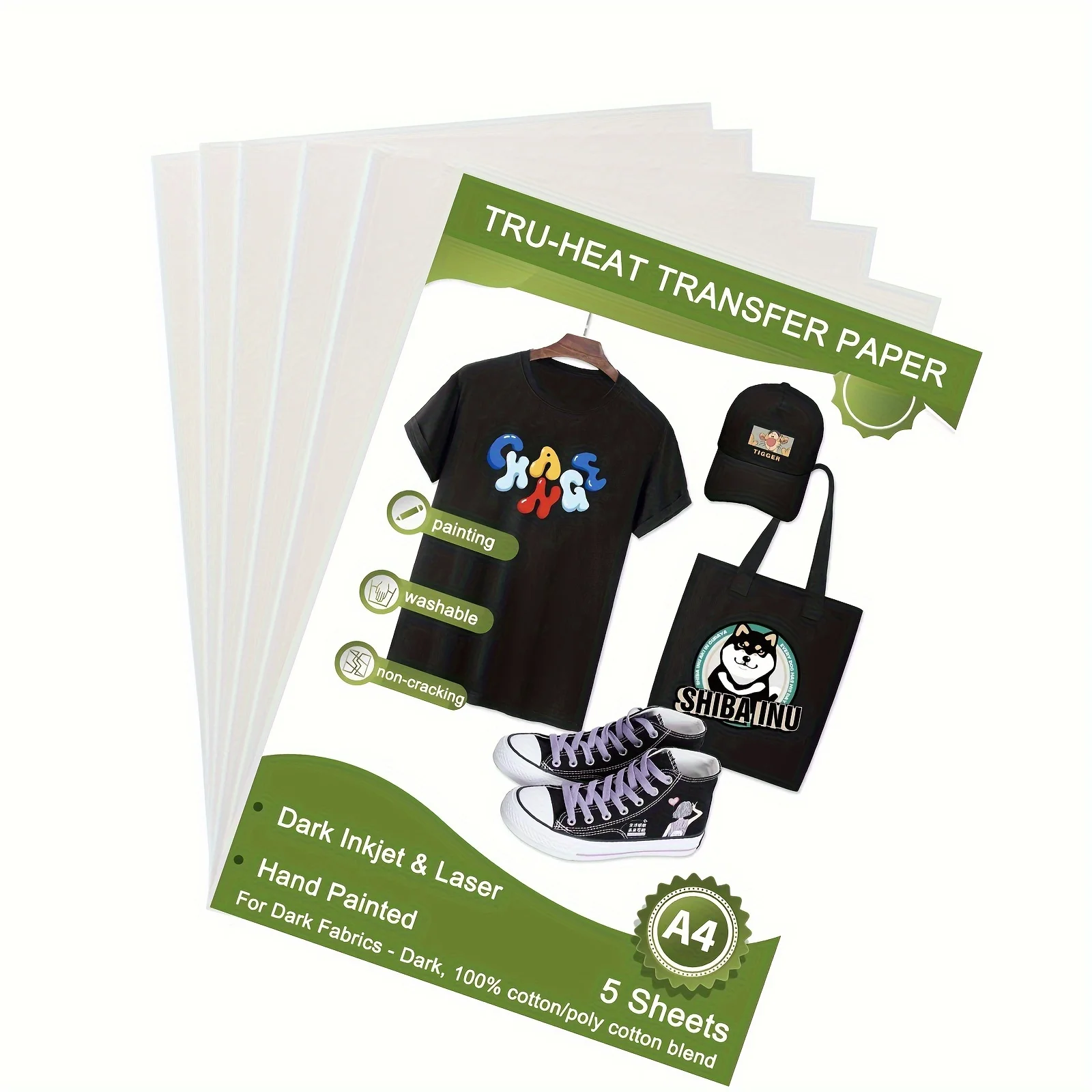 Tru-Heat Transfer Paper for Inkjet & Laserjet Printer T Shirts Iron on Transfers for Dark Fabrics Hot Peel