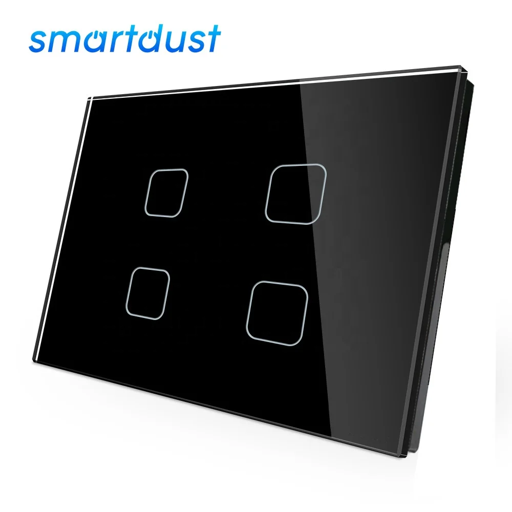 Good Quality Wifi Wall Smart Switch UK Africa Full Tempered Glass Panel Smart Switch WIFI 4Gang  CE Certified