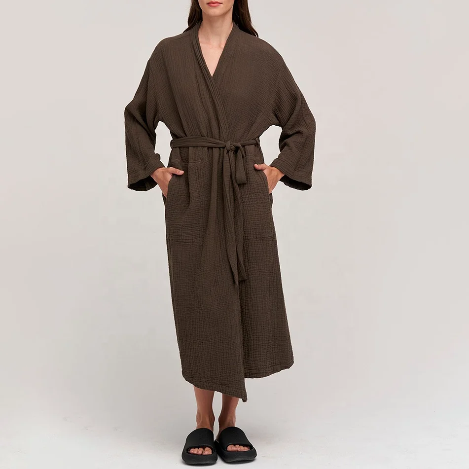 Muslin Long Robe Women Sleepwear Lounge Wear Nightdress Casual  Loungewear Pajama Custom Gauze Cotton Spa Robes Wrap Lady Chill