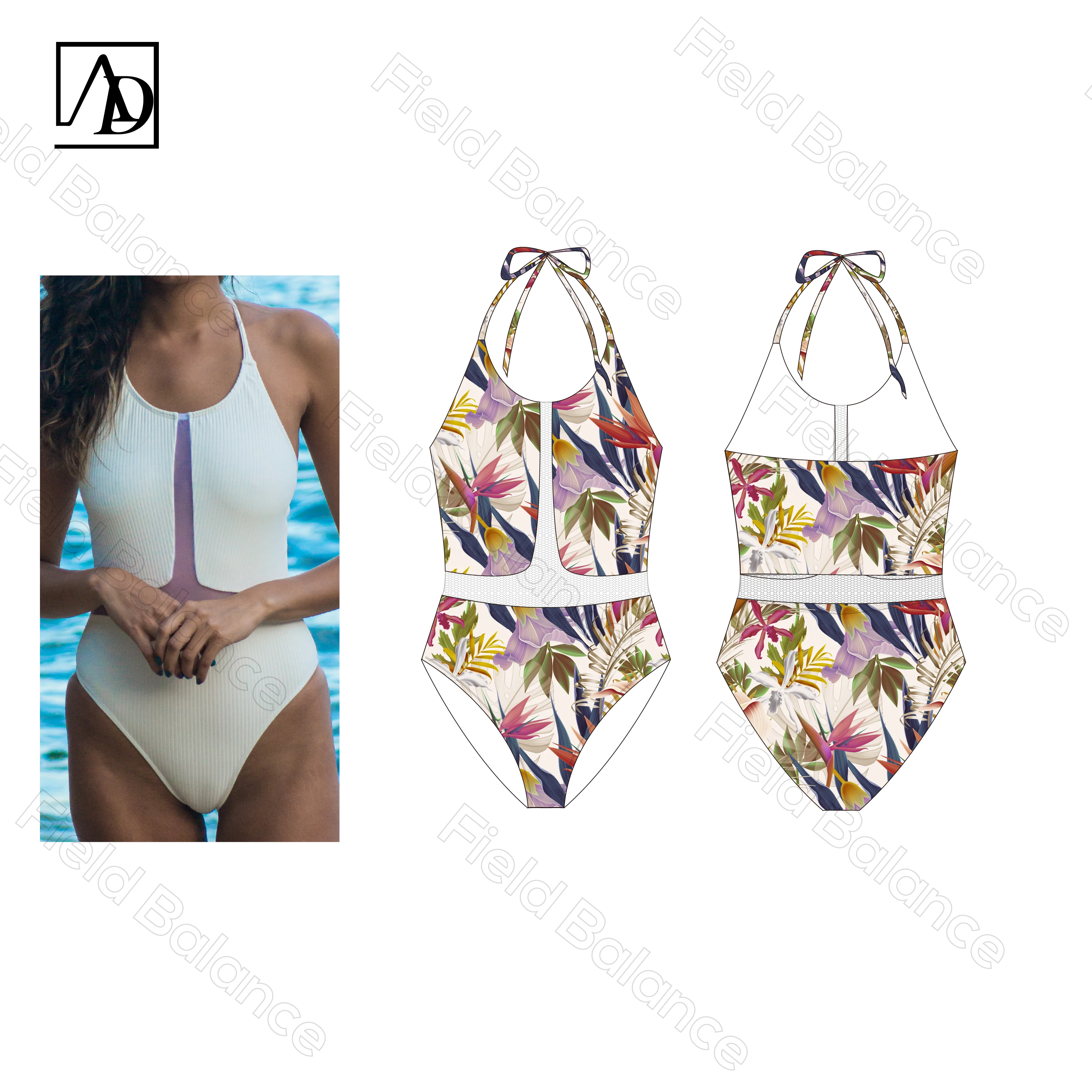 2024 Fashion New Factory Custom Printing One Piece Swimwear Split Sexy Bikini Tube Top Bandeau High Waist Swimsuit Bathing Suits