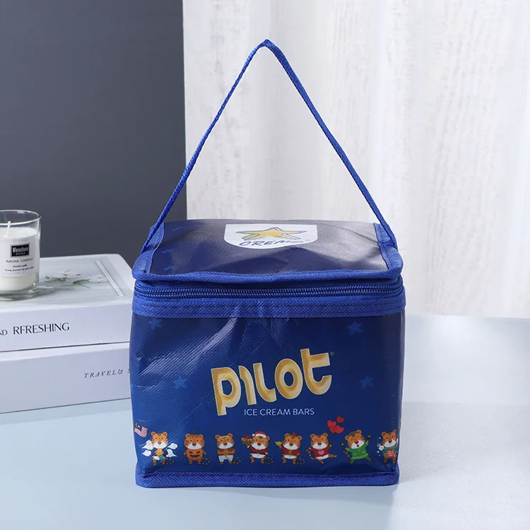 Custom logo bule thermal cooler lunch bag lunch picnic cooler bag for kids