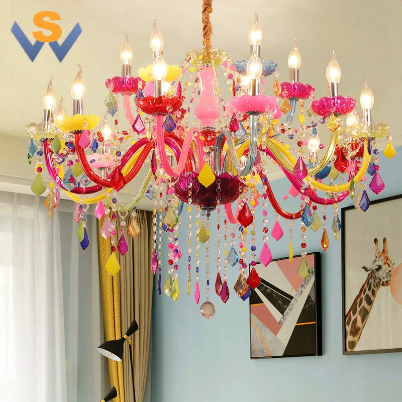 SWD705 Gorgeous decorative ceiling multicolor Pendant Lamp colors children Rainbow k9 crystal chandelier