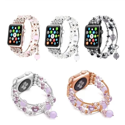 Bracelet for Apple Watch Band 38-40mm 42-44mm Girls Pearl Elastic Stretch strap Jewelry Wristband Iwatch Series 5/4/3/2/1
