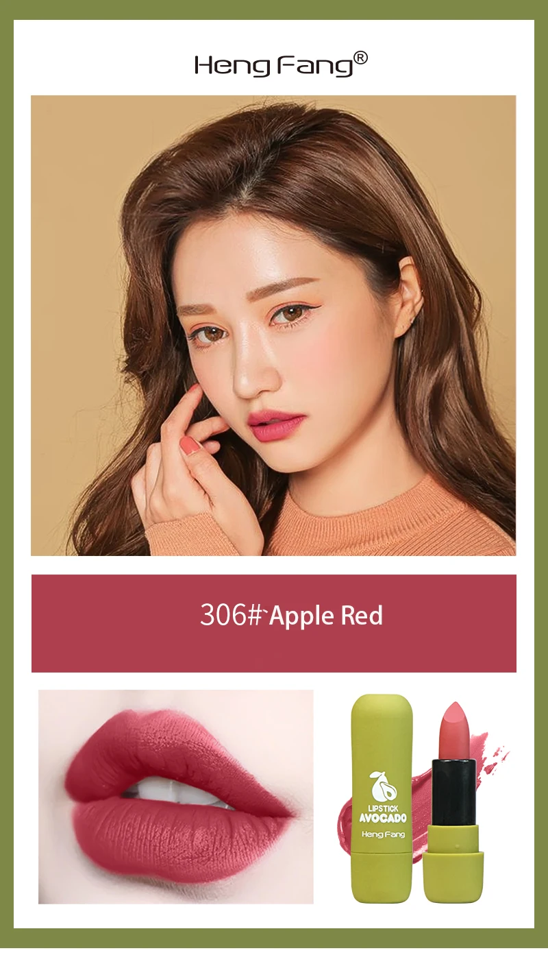 Avocado soft velvet lipsticks logo customize brand matte private label lipstick with high pigment