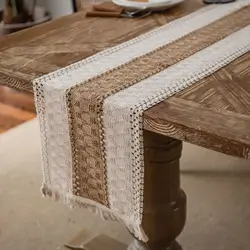 12*47Inch Festival Brown Rectangle Table Setting Decor Party Cotton And Linen Table Runner