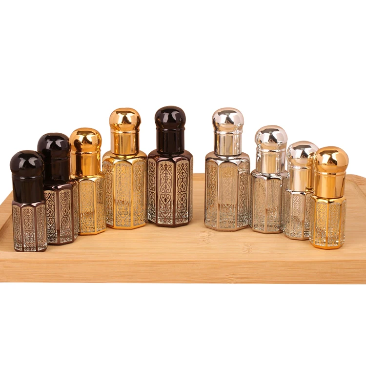 Glass Aroma Essence Oil Bottles Fancy Design 6ml 12ml Mini Small Refillable Glass Perfume Roller Glass Serum Oud Attar Bottle