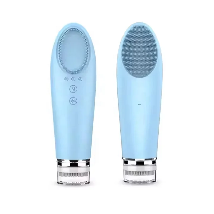 Multi-Function 4 In 1 Double Sided Soft Silicone Face Cleansing Brush Heating Electric Face Brush Vibrating Face Cleaning Brush