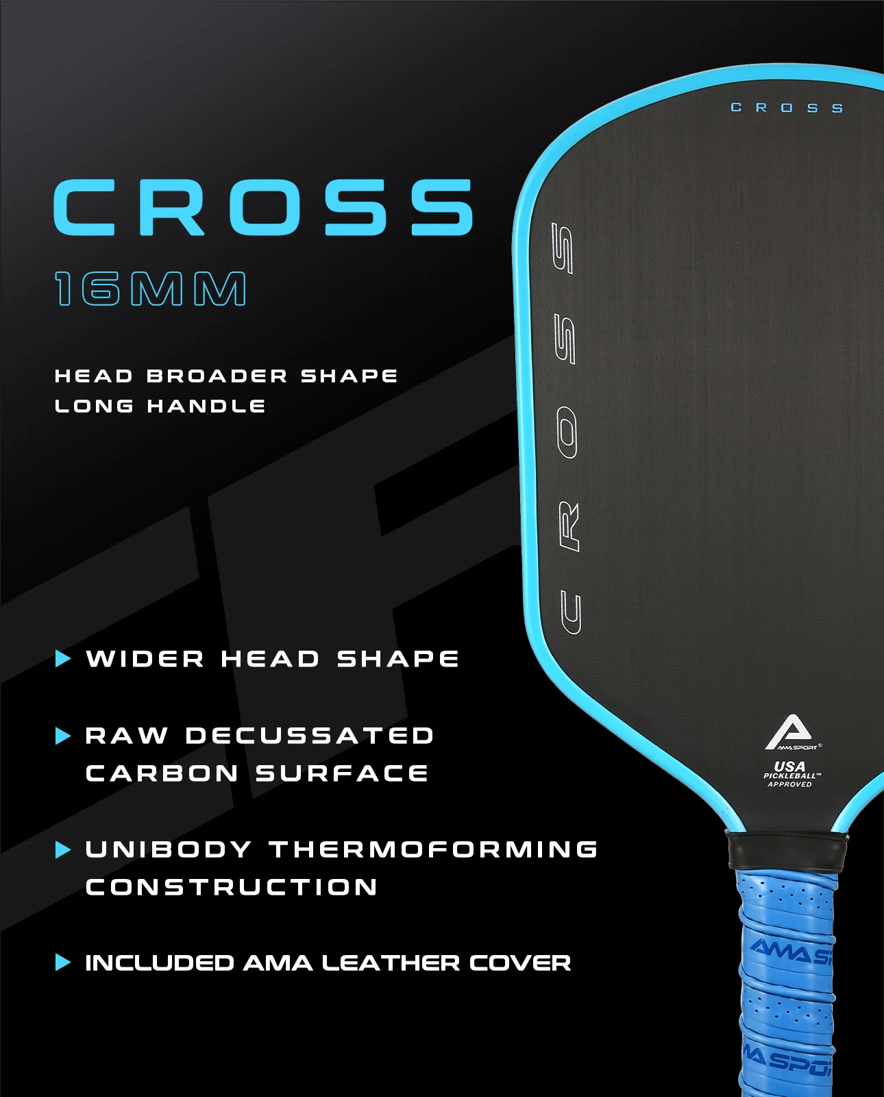 AMASPORT  Custom Raw Graphite Carbon Fiber Friction Pickleball Paddle