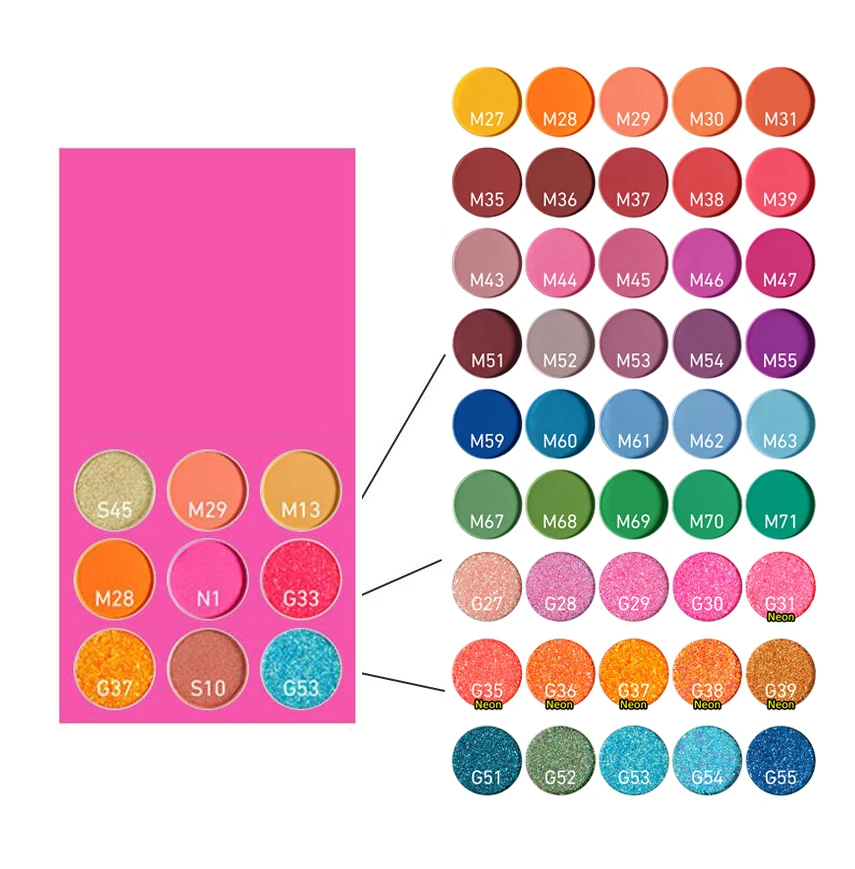 2023 New Trending Private Label DIY Eye Shadow Pigment Hot Pink Eyeshadow Palette
