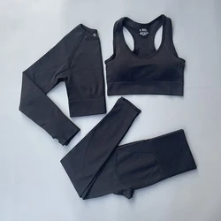 Wholesale Custom Womens Exercise Workout Sports Apparel  3 Piece Seamless Yoga Set and Gym Leggings for Women Sets