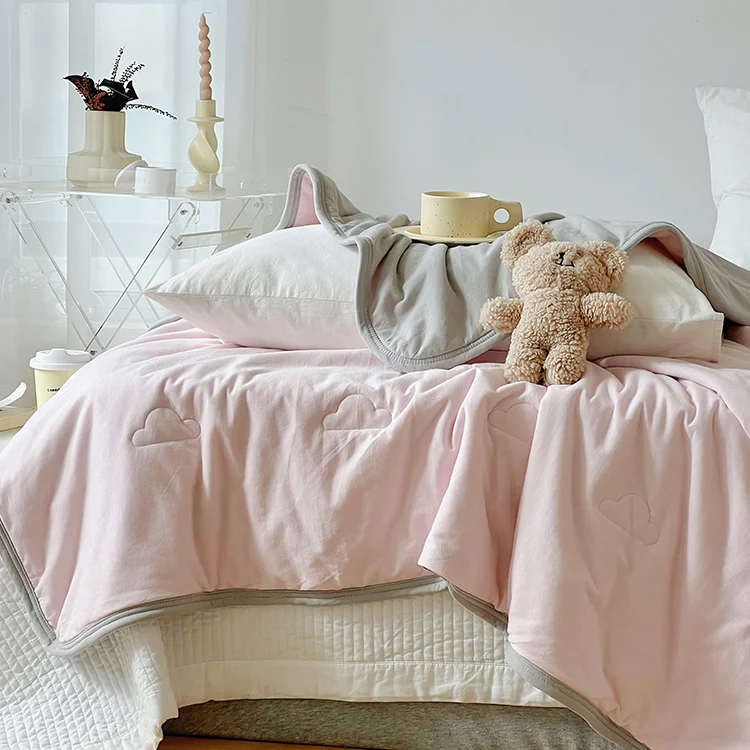 Wholesale Light Pink Grey queen comforter 100% cotton comforter sets summer comforter for queen size bed