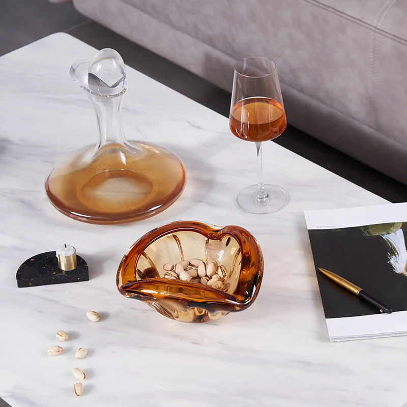 Modern Simple Creative Home Living Room Table Decor Amber Glass Cigar Portable Ashtray