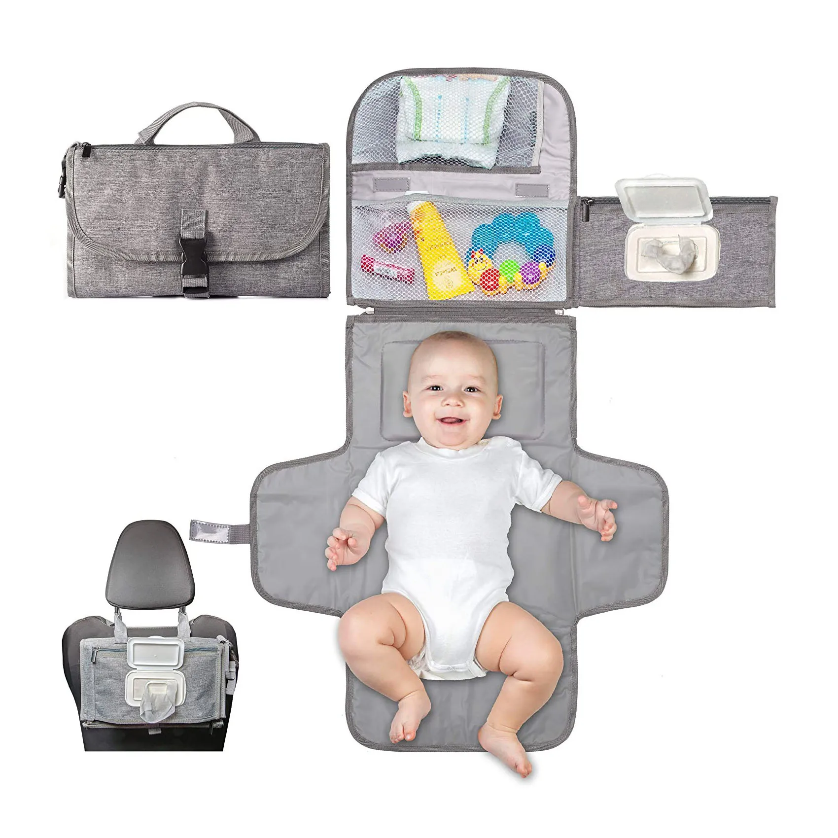 Wholesale Portable Waterproof Baby Changing Station Diaper Pad Mat with Pocket for Newborn boy Girl