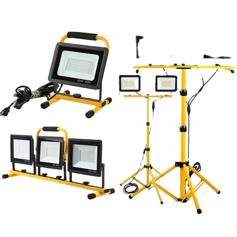 Factory 50W 150W 200W 300W Floodlights Workshop Lighting Lamp Waterproof Tripod Stand Dual Head Led Flood Lights Led Work Light
