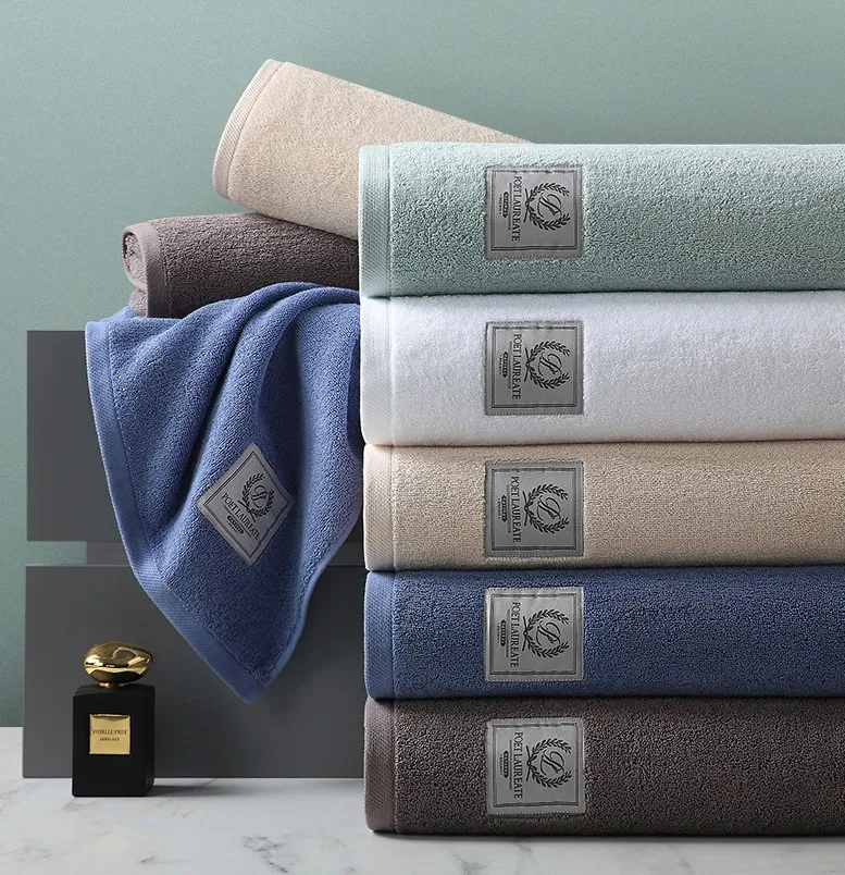 High Quality Super Soft 100% Cotton Custom Embroidered Label Patch Logo Terry Bath Spa Face Towel for Hotel Promotional Gifts