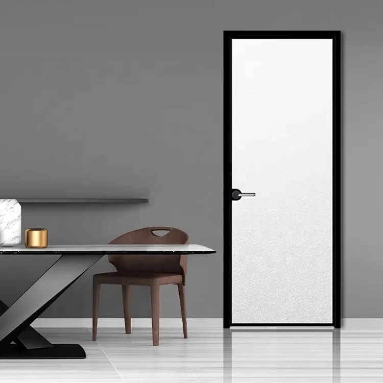 Office cafe slide and frameless shower swing bathroom design black aluminum casement kitchen partition toilet door frosted glass