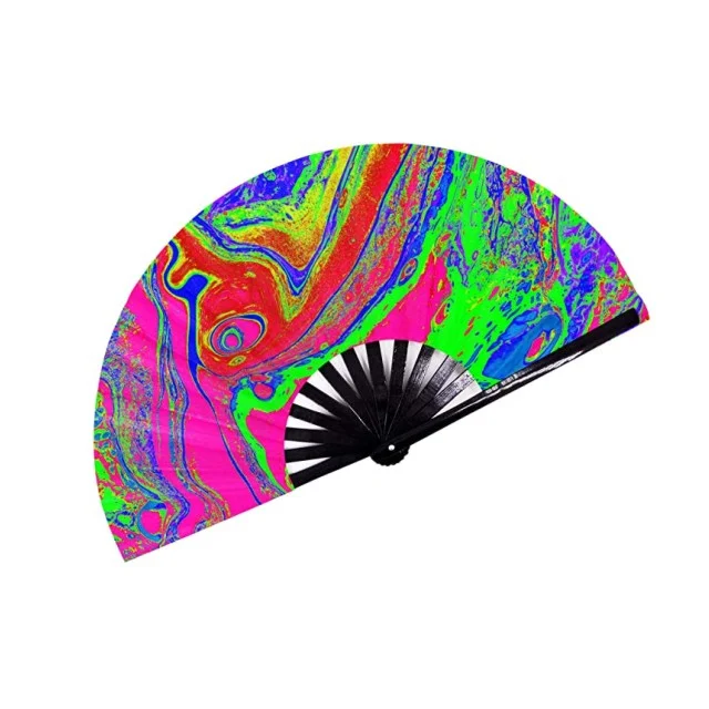 Custom design Large Folding Hand Rave Fan Chinese Bamboo and Oxford Cloth Folding Hand Fan