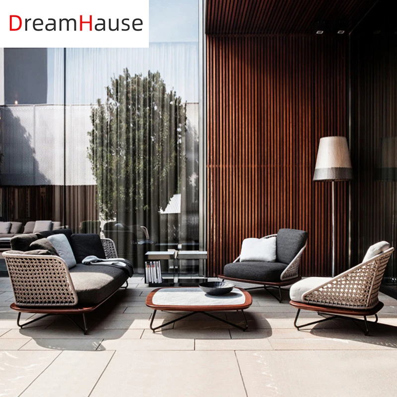 Dreamhause Outdoor Patio Villa Hotel Single Rattan Sofa Chair Swimming Pool Garden Terrace Rattan Sofa Set With Aluminum Frame