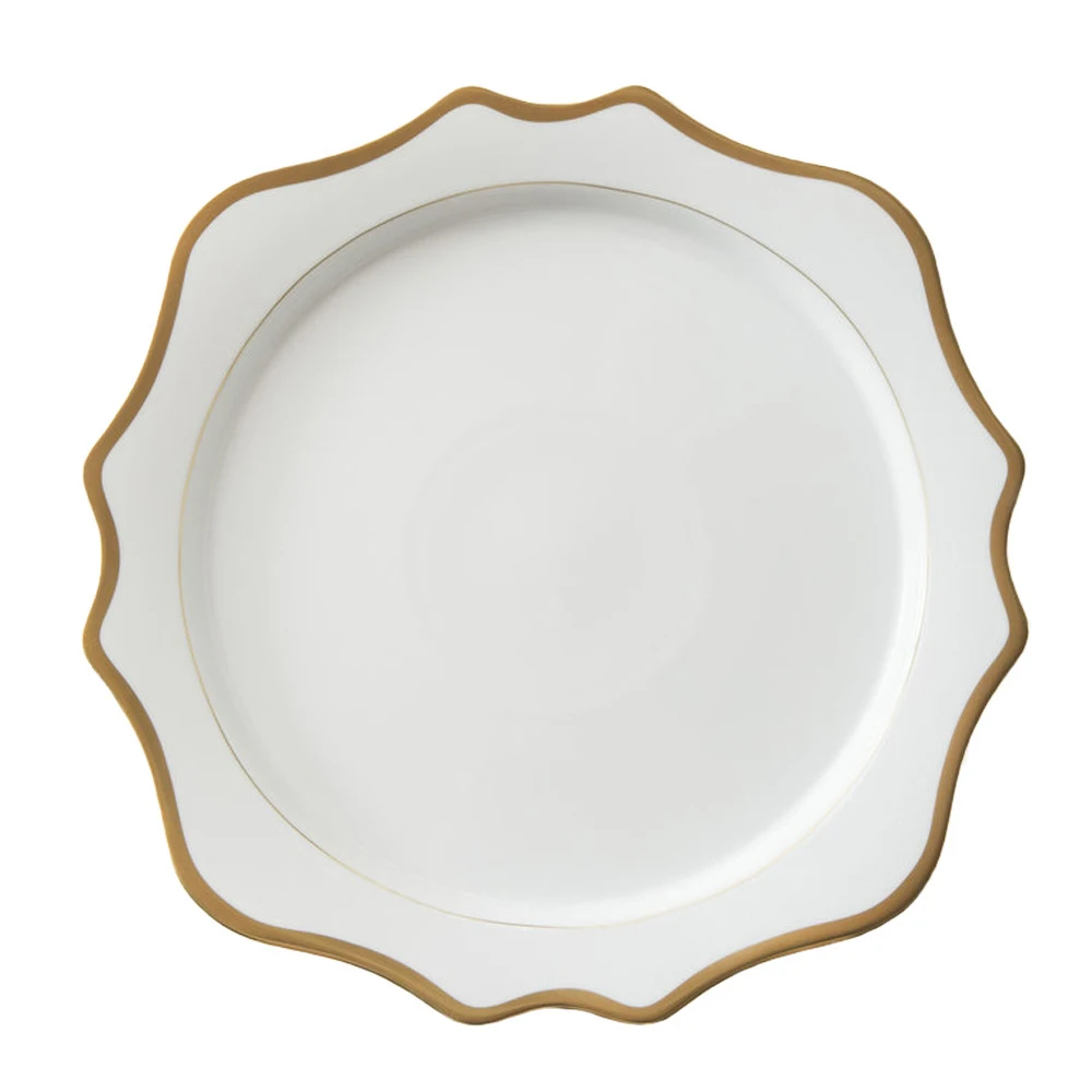 Western Style Sun Shape Ceramic Charger Plate with Gold Rim for Dinner