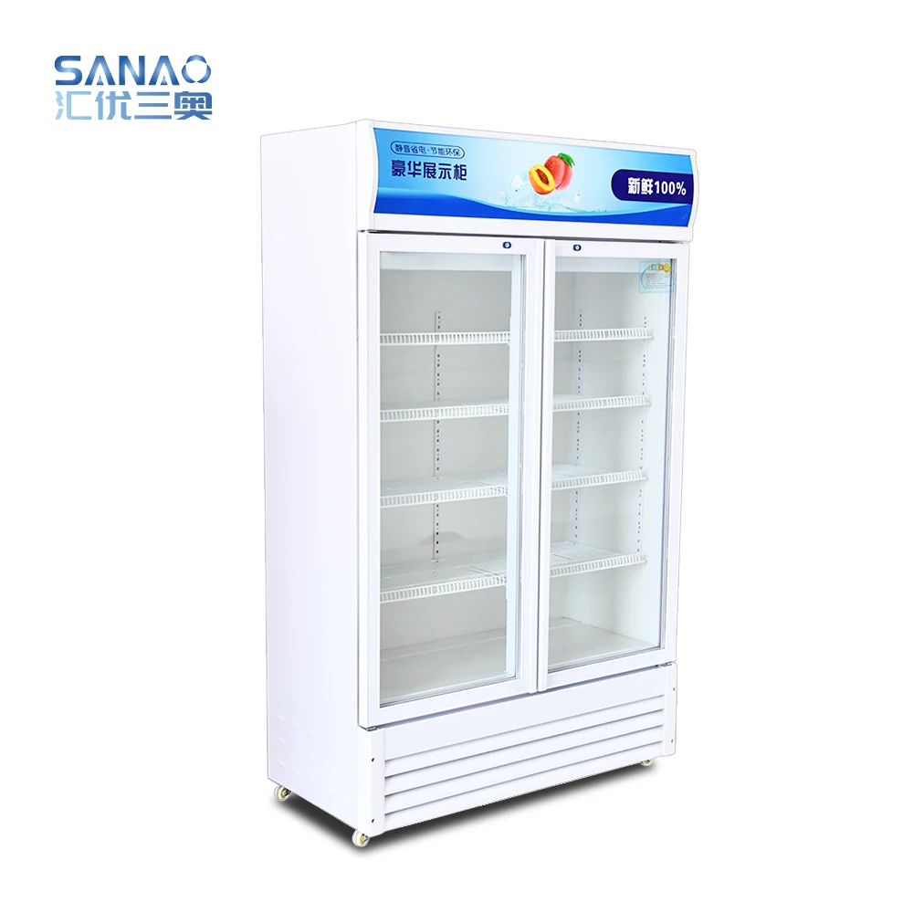 Высокоэффективный дисплей для супермаркета, холодильник с двойной дверью, стеклянный холодильник