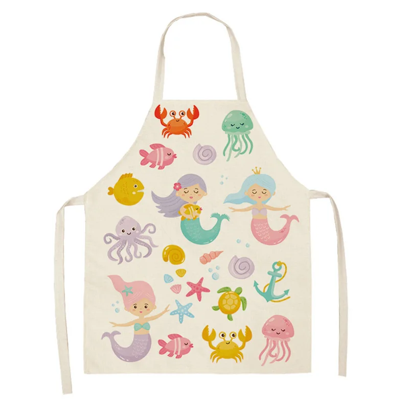 Cartoon mermaid print kitchen day anti-fouling sleeveless apron cover