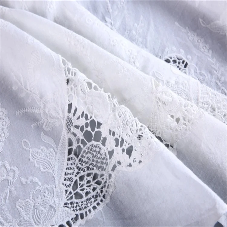 
 2020 Высококачественная хлопковая белая кружевная ткань с вышивкой, Женская ткань  