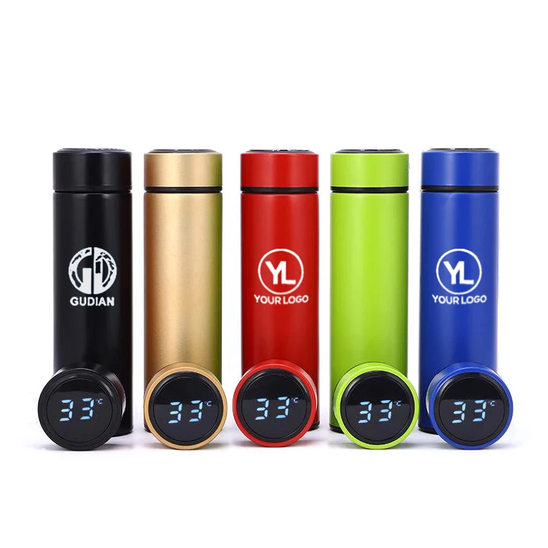 Custom Logo Smart Led Thermos Bottle 500ml Vacuum Drink Bottle Stainless Steel Digital Water Bottle With Temperature Display