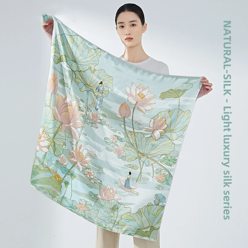 Wholesale Custom 12 Flower God series Silk square scarf Silk Scarves 100% silk scarf for women