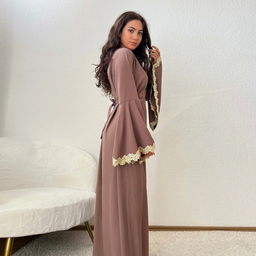 2024 High Quality women Modest Dress cuff Embroidery muslim women luxury Abaya Satin silk Maxi islam women clothing