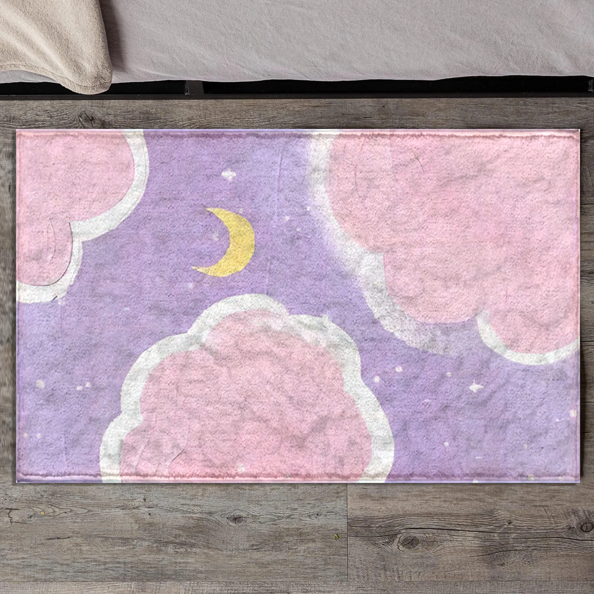1pc High Quality Artificial Plush Floor Mat Absorbent And Non slip For Bathroom Kitchen Mat Purple Cloud Moon Printed Carpet