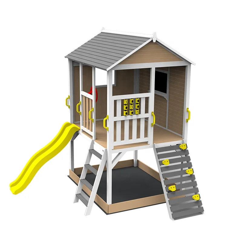 Детский деревянный садовый игровой домик с горкой