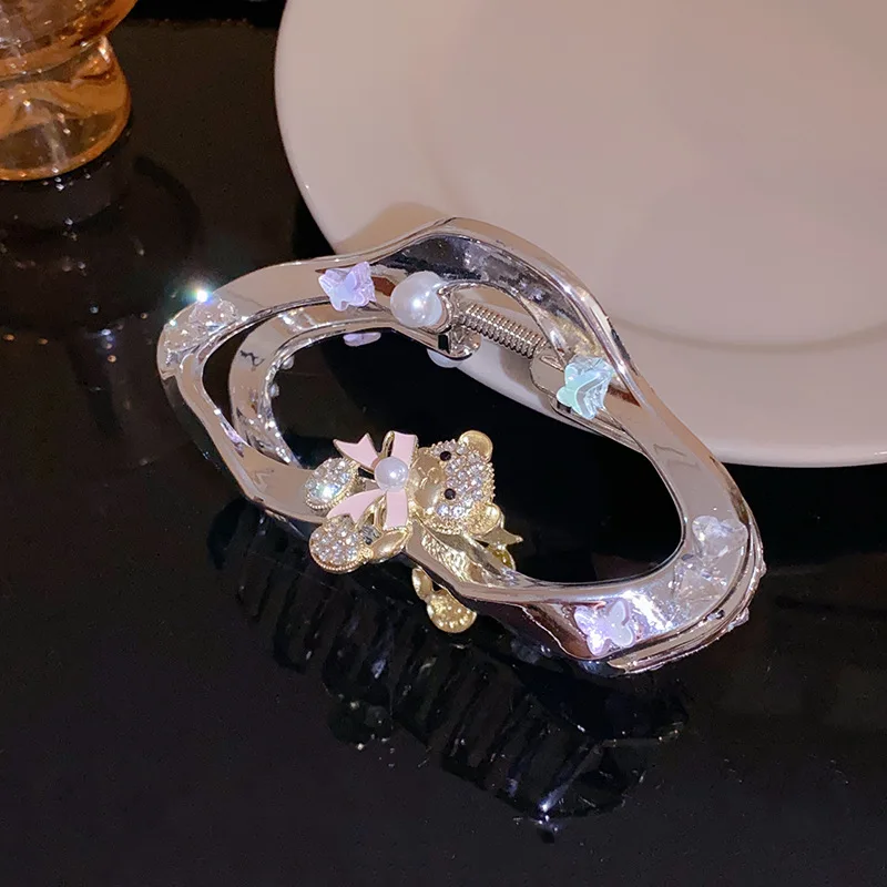 Luxury Rhinestone Pearl Crab Shark Hair Clip Claw For Women Diamond-Encrusted Cloud Clip Bear Bowknot Shark Hair Clip