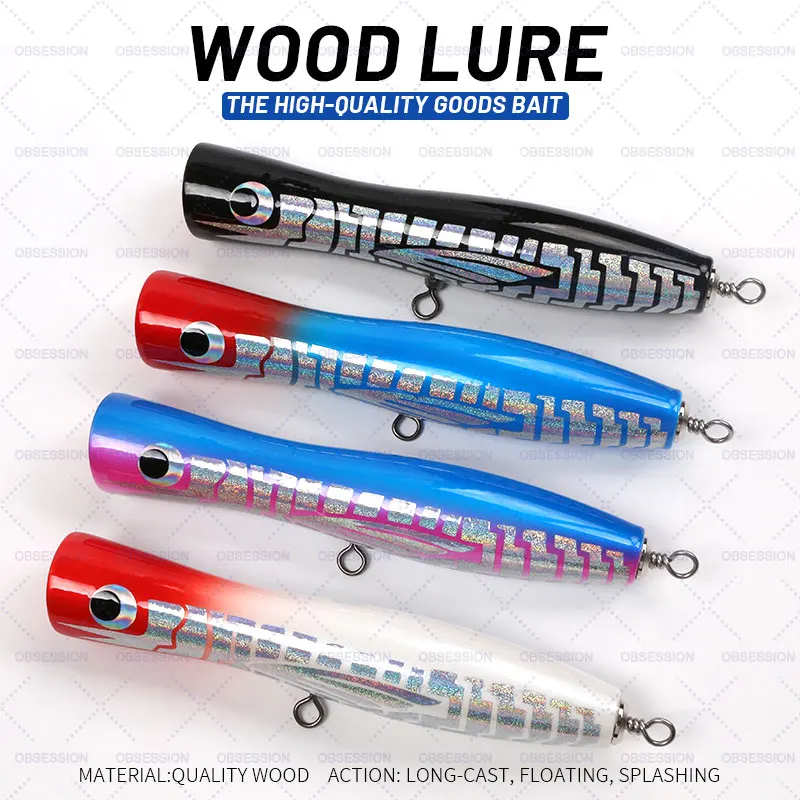 WD116 Wooden Popper Lure Handmade Hard Trolling Fishing Baits Wood Lure Popping Bait Top Water Lure