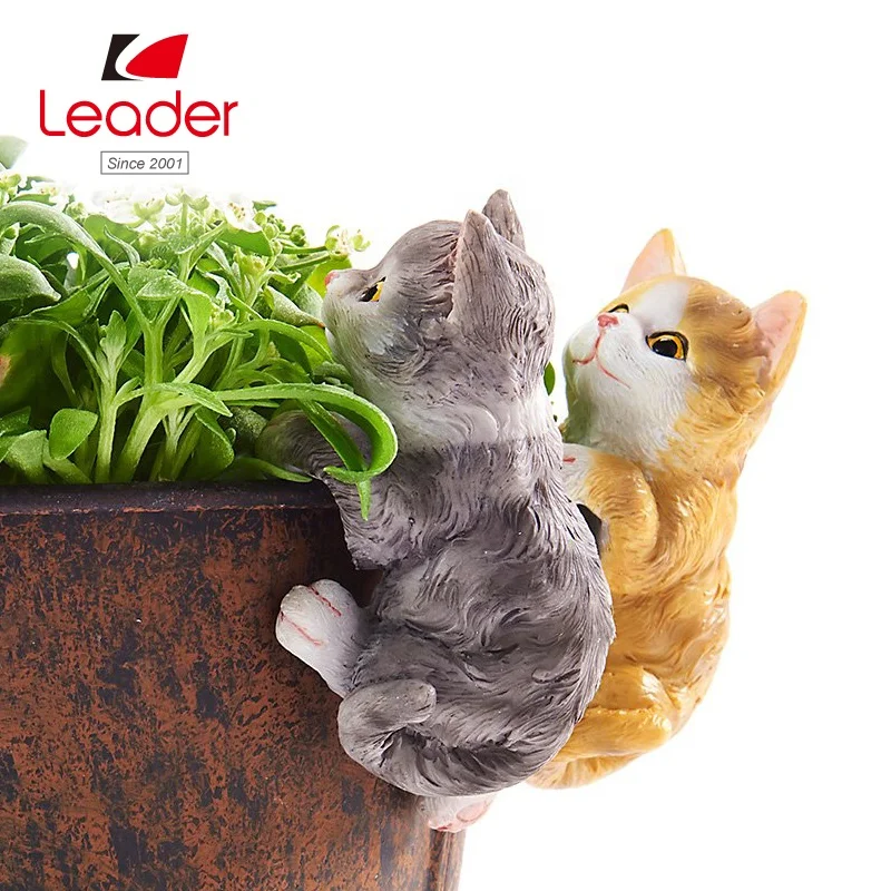 Cute Kitten Planter Pot Hanger Decorations Animal Statues Pot Huggers