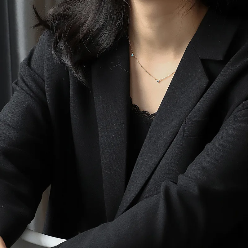 Modern Jewelry 14K Gold Plated Brass Gradient Ice Out Zircon Neck Chain with Sky Blue Diamond Chain Necklace